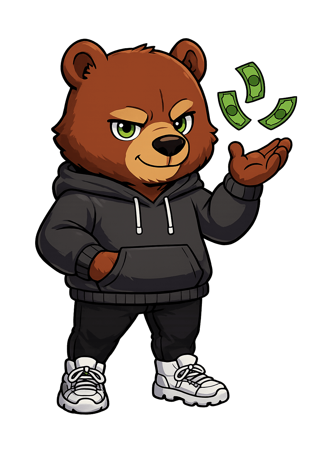 PayKuma bear mascot tossing money